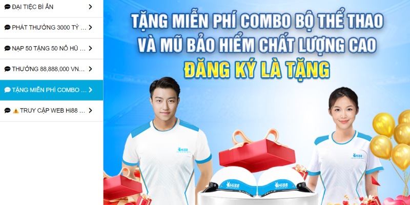 Ưu đãi tặng miễn phí bộ thể thao và mũ bảo hiểm ở Hi88